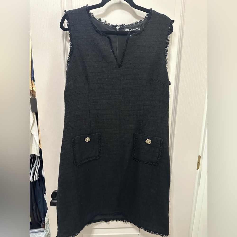 Karl Lagerfeld Black Mini Dress with Embellished Pockets